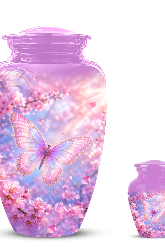 Beautiful Pink Butterfly Cremation Urn - Peaceful Tribute Urns For Mom