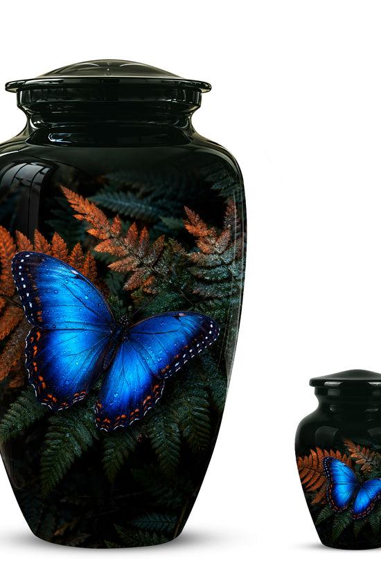 Blue Butterfly Cremation Urns - Black Memorial Urns For Women Ashes
