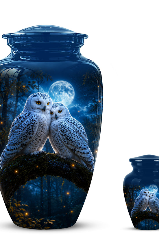 Snowy Owls Cremation Urn - Moonlight Owl Funeral Urns For Human Ashes