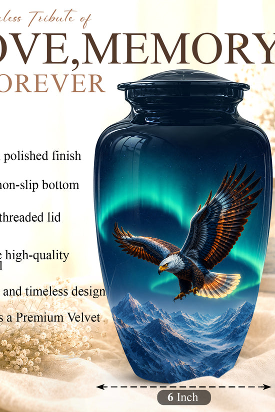 Majestic Eagle Blue Cremation Urn - Personalized Northern Lights Urns