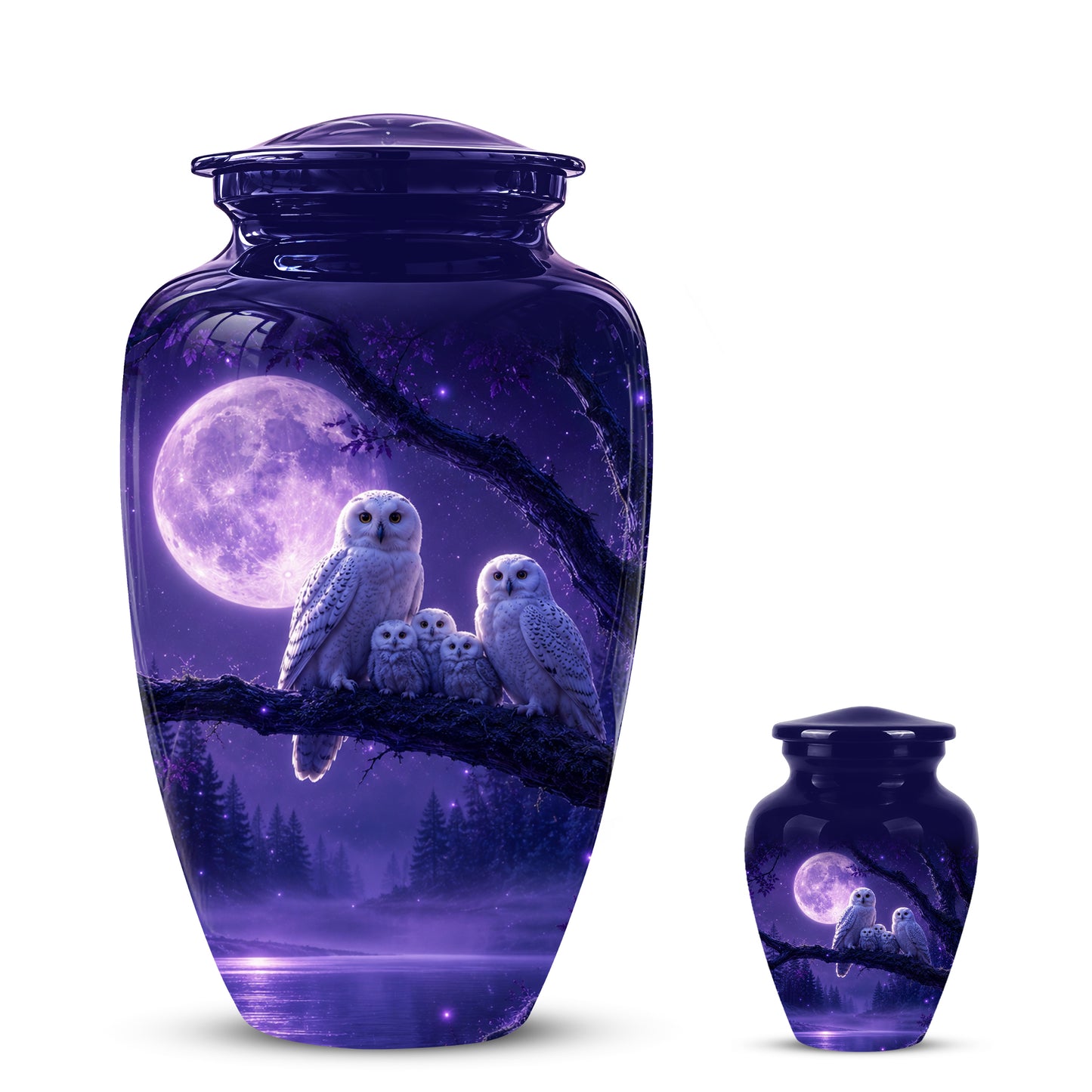 Purple Owl Cremation Urn - Handcrafted Memorial Urn For Adults Ashes