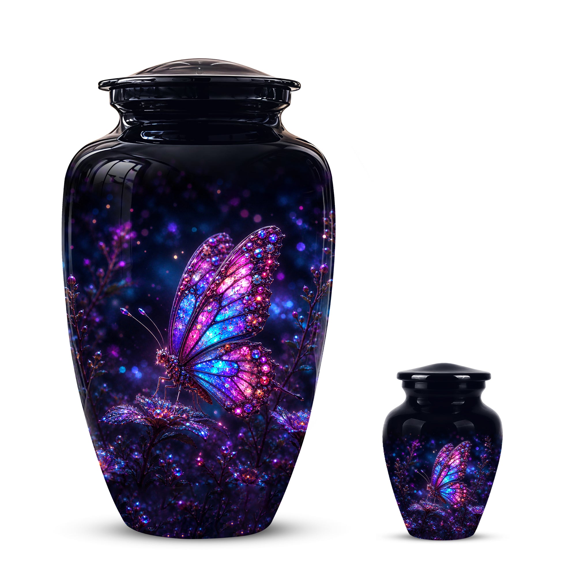 Glowing Purple Butterfly Cremation Urn - Custom Urns For Women Ashes