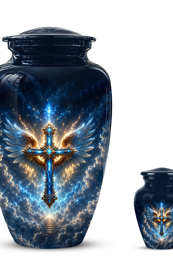Celestial Jesus Cross Urn - Artistic Handcrafted Urns For Men & Women