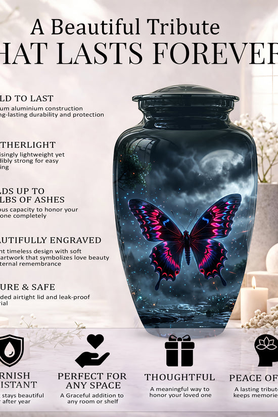 Colorful Butterfly Cremation Urn - Personalized Black Memorial Urns