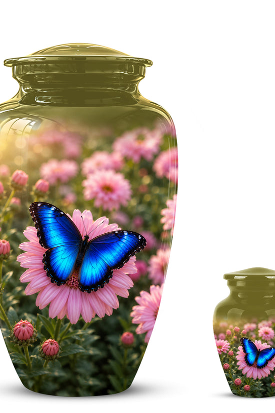Personalized Blue Butterfly Urn - Pink Flower Memorial Urns For Ashes