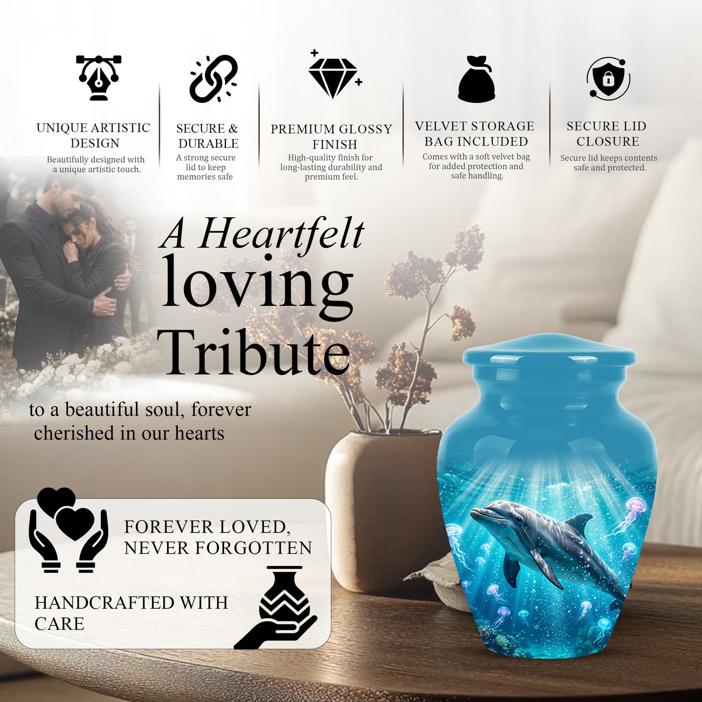 Dolphin Themed Urn - Beautifully Handcrafted Burial Urns For Mom Ashes