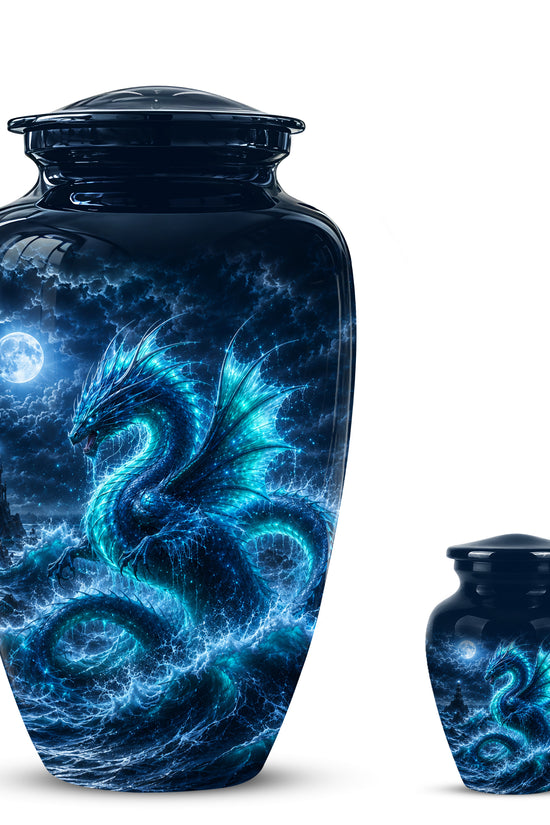 Mystical Blue Dragon Cremation Urn - Custom Handmade Burial Urns