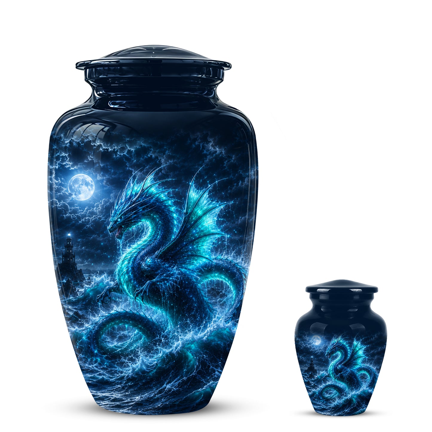 Mystical Blue Dragon Cremation Urn - Custom Handmade Burial Urns