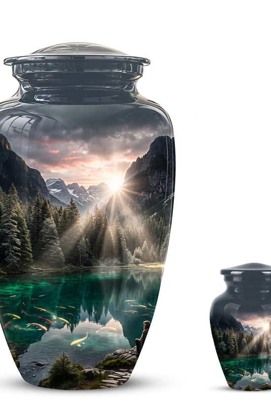 Mountain Lake Cremation Urn - Elegant Nature Urns For Human Ashes