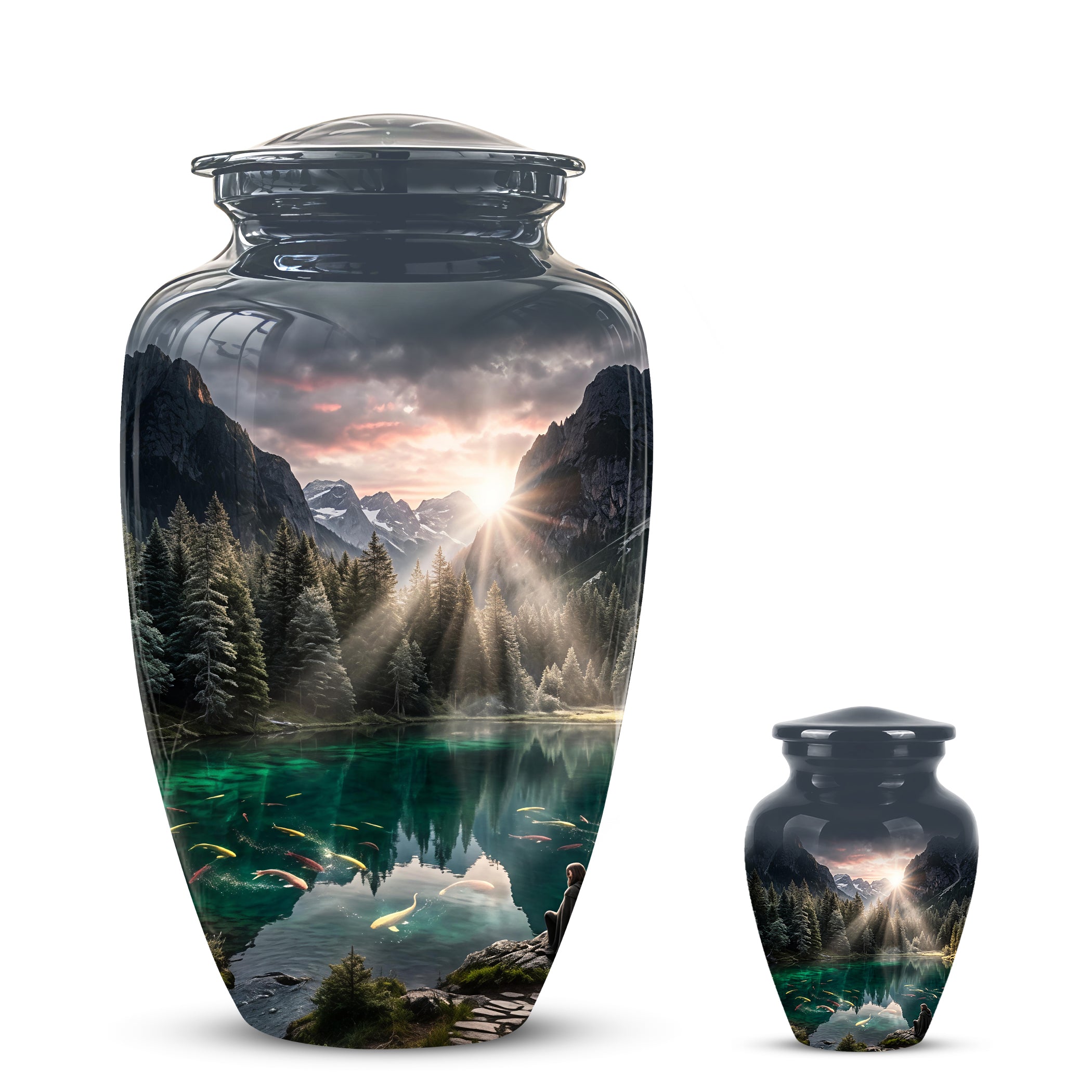 Mountain Lake Cremation Urn - Elegant Nature Urns For Human Ashes