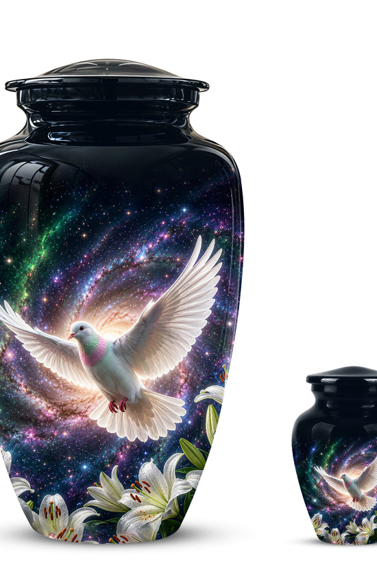White Flying Dove Cremation Urn - Personalized Black Memorial Urns