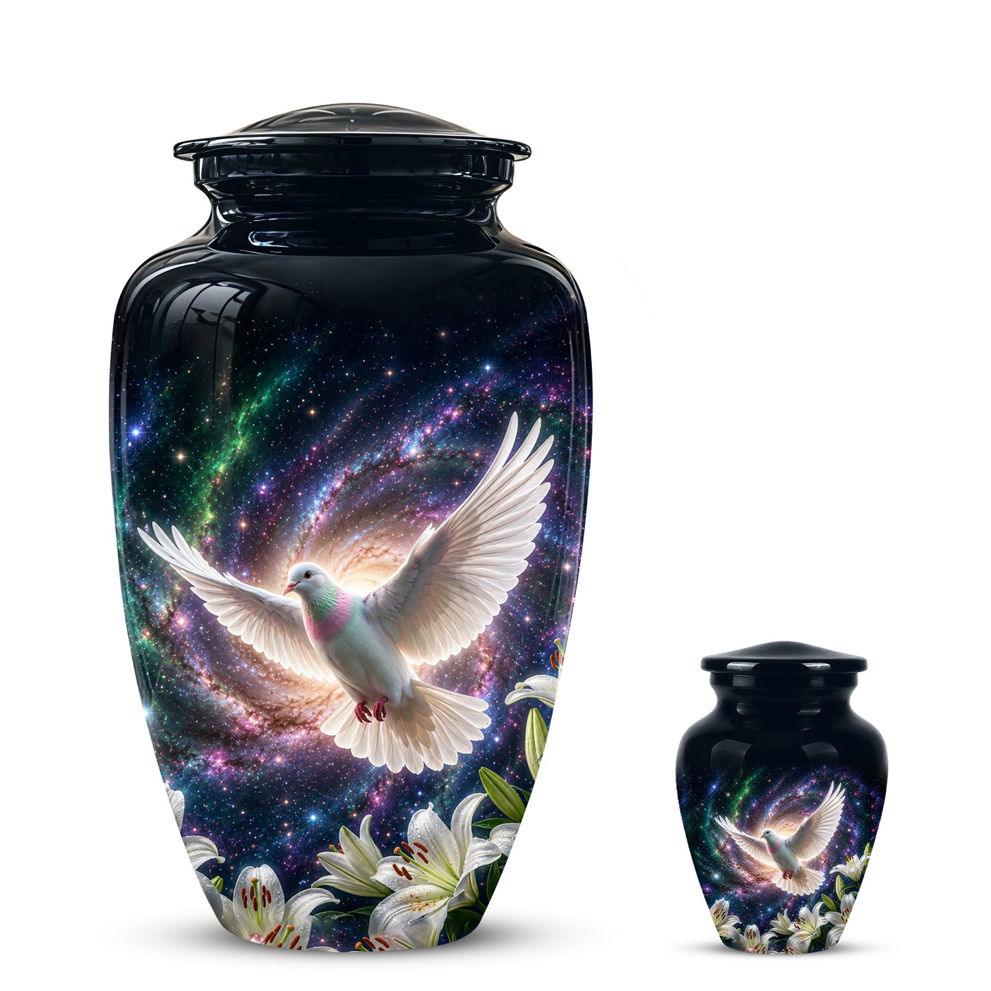 White Flying Dove Cremation Urn - Personalized Black Memorial Urns