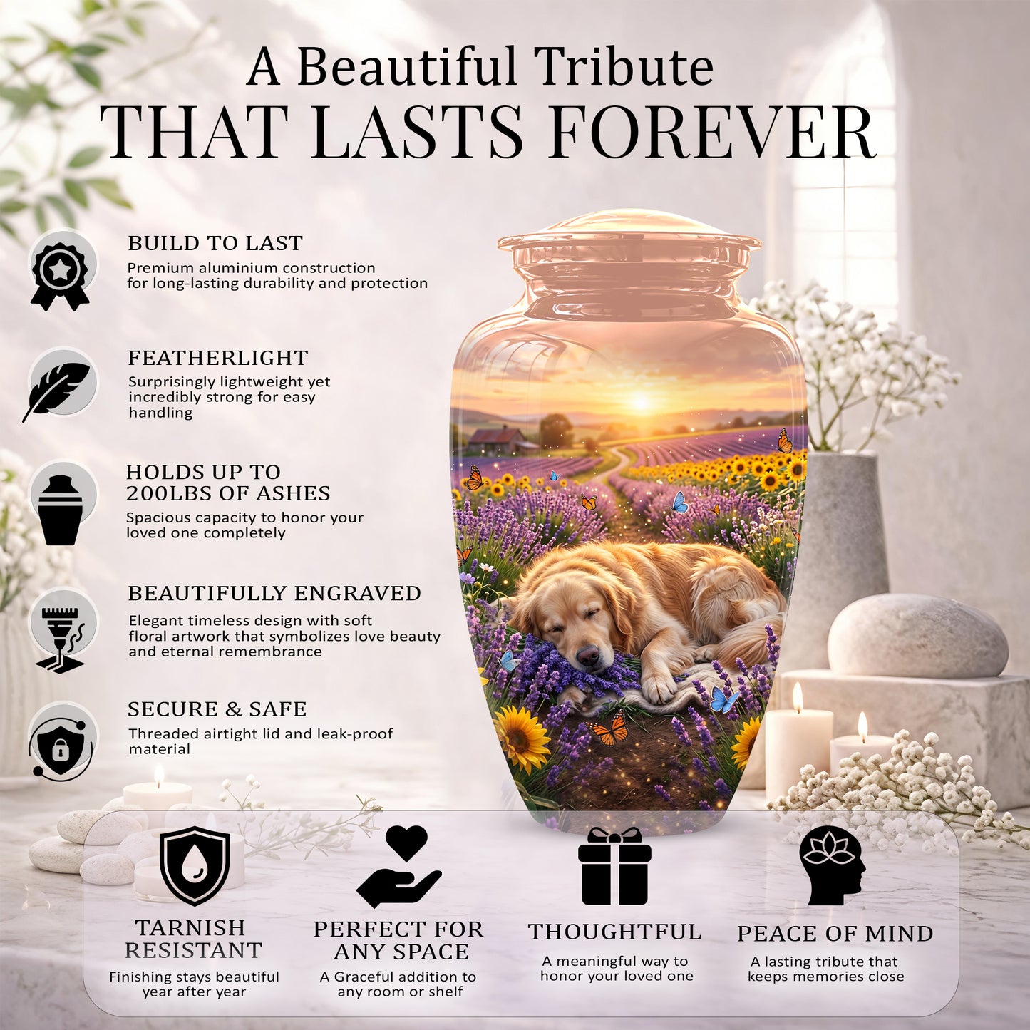 Golden Retriever Gog Memorial Urn - Personalized Pet Urns For Ashes
