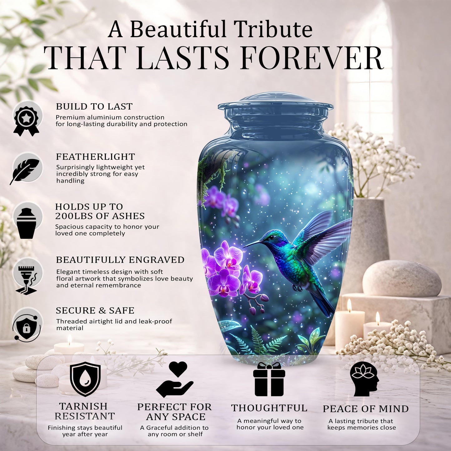 Celestial Hummingbird Cremation Urn - Beautiful Memorial Urns For Ashes