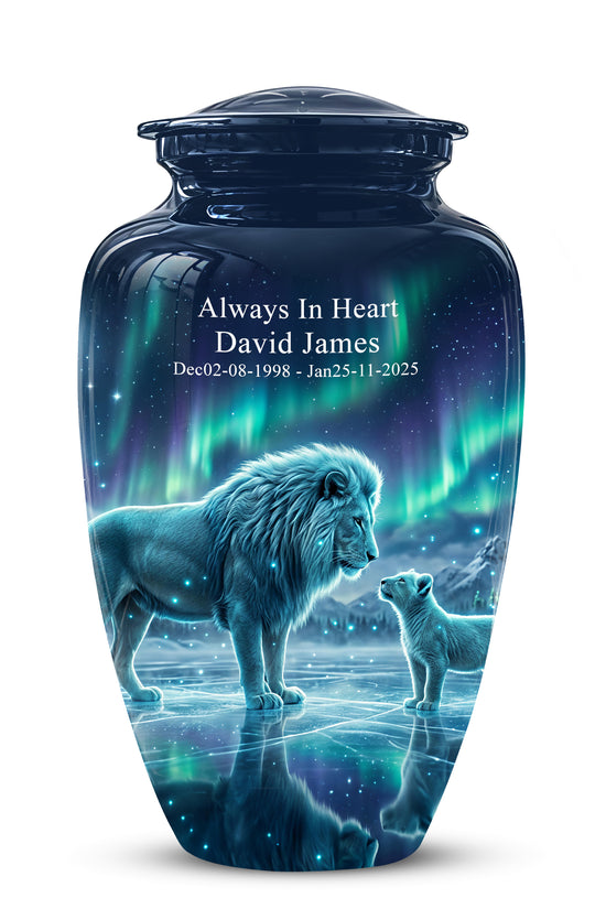 Lion & Cub Aurora Borealis Urn - Personalized Lion Urns For Human Ashes