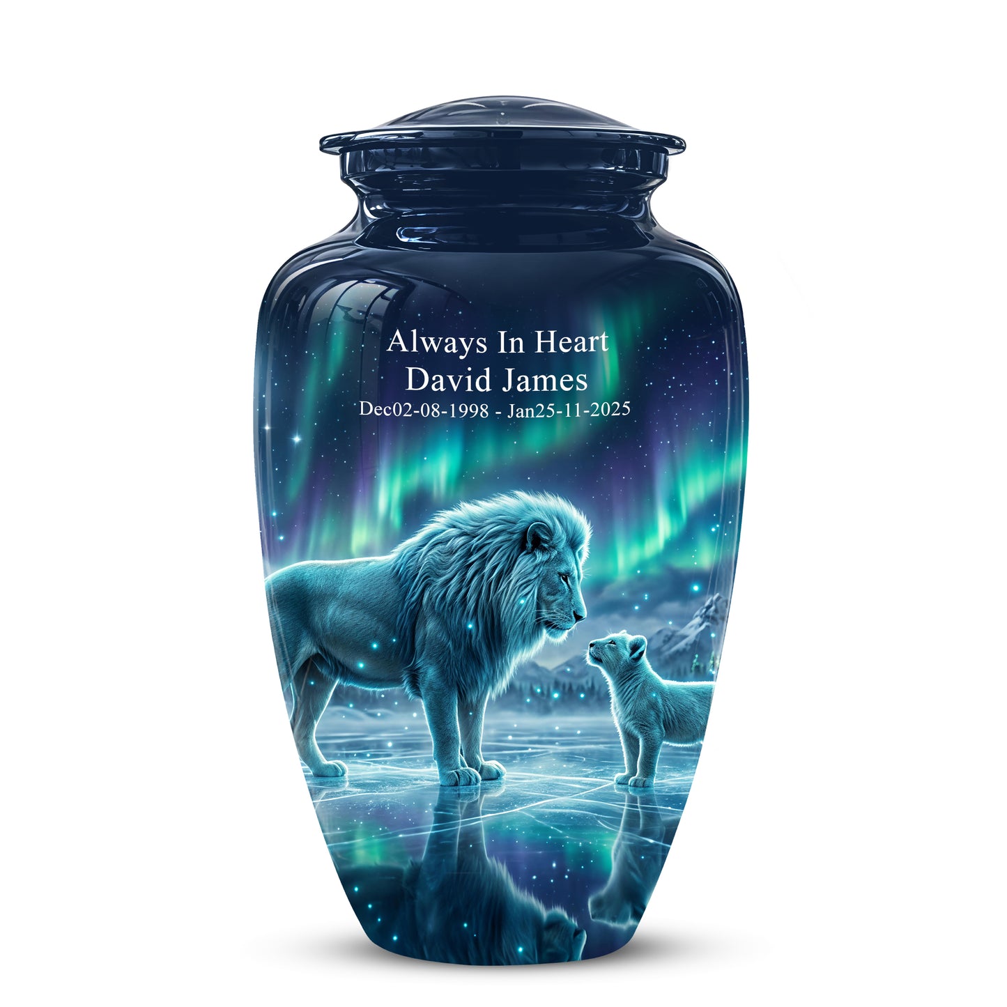 Lion & Cub Aurora Borealis Urn - Personalized Lion Urns For Human Ashes