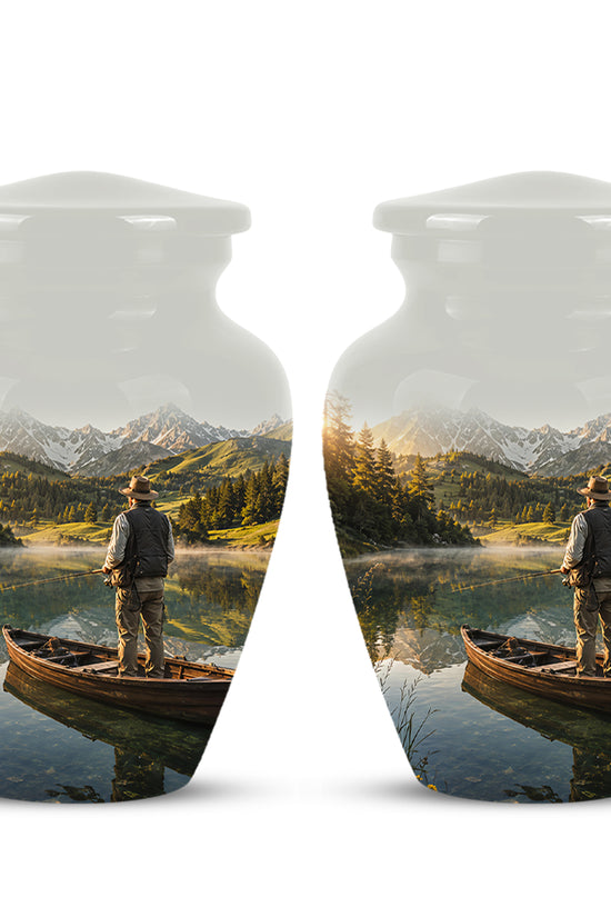 Fishing Cremation Urn - Artistic Landscape Fishing Urns For Dad Ashes