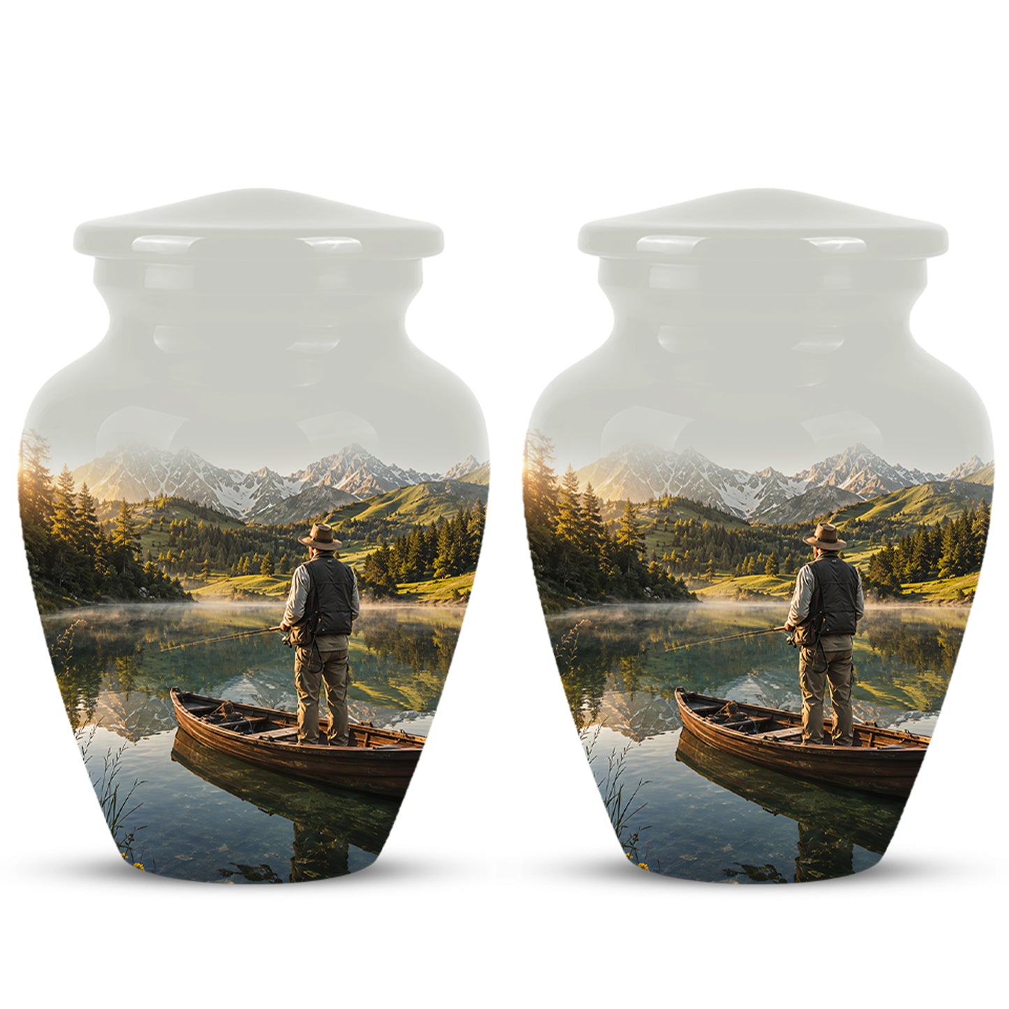 Fishing Cremation Urn - Artistic Landscape Fishing Urns For Dad Ashes
