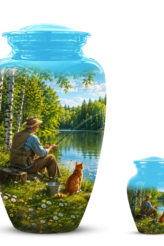 Fisherman With Cat - Artistic Fishing Memorial Urns For Men & Women