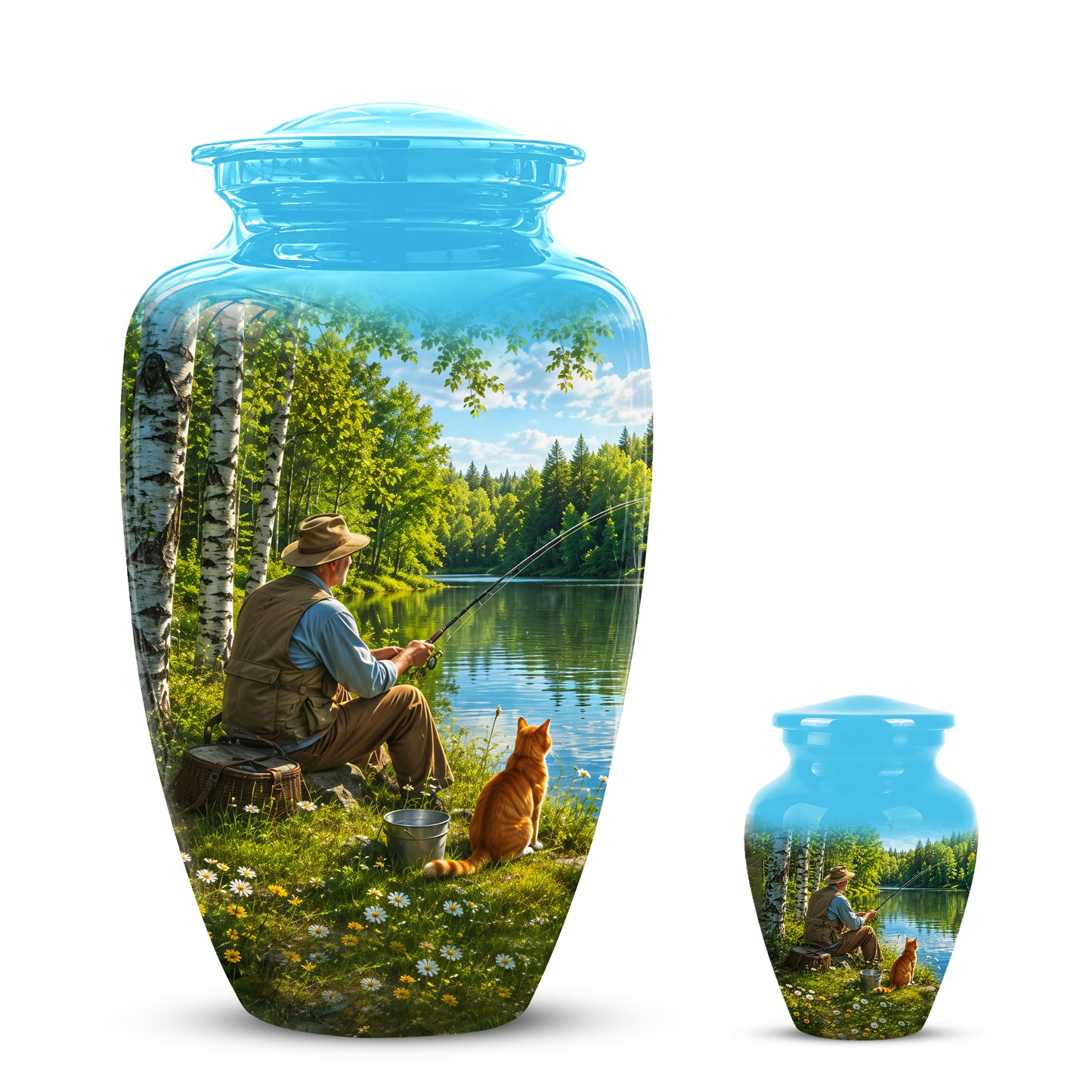 Fisherman With Cat - Artistic Fishing Memorial Urns For Men & Women