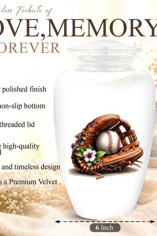 Baseball Gloves  & Ball Cremation Urn - Custom White Funeral  Urns