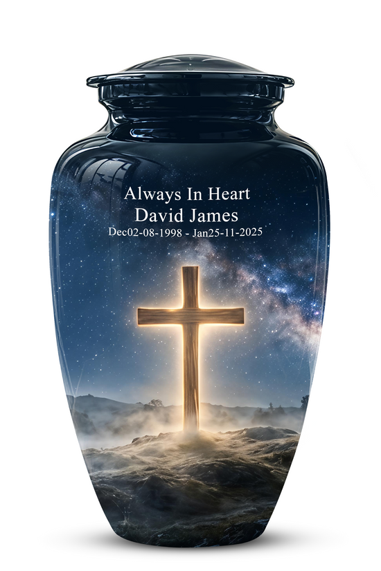 Jesus Cross In Night Sky Urn - Artistic Funeral Memorial Urns For Human Ashes