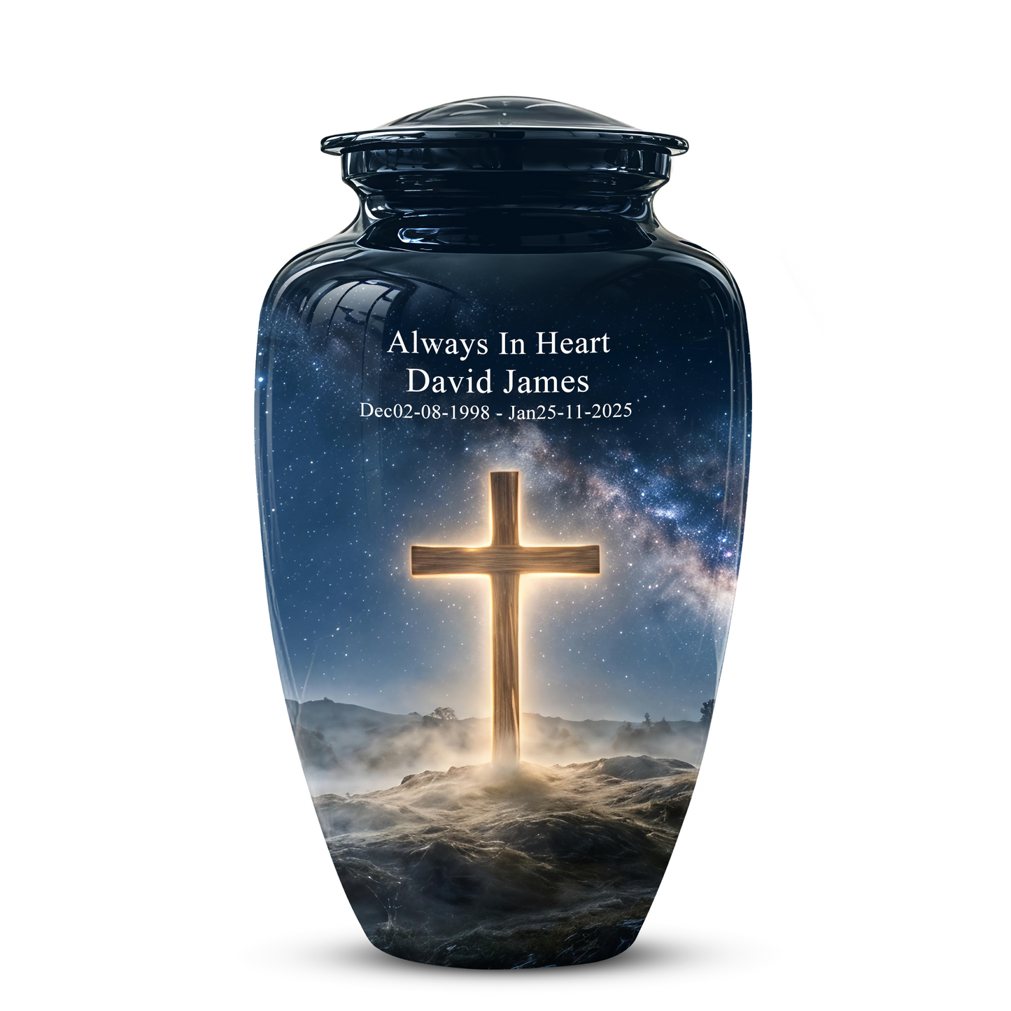 Jesus Cross In Night Sky Urn - Artistic Funeral Memorial Urns For Human Ashes