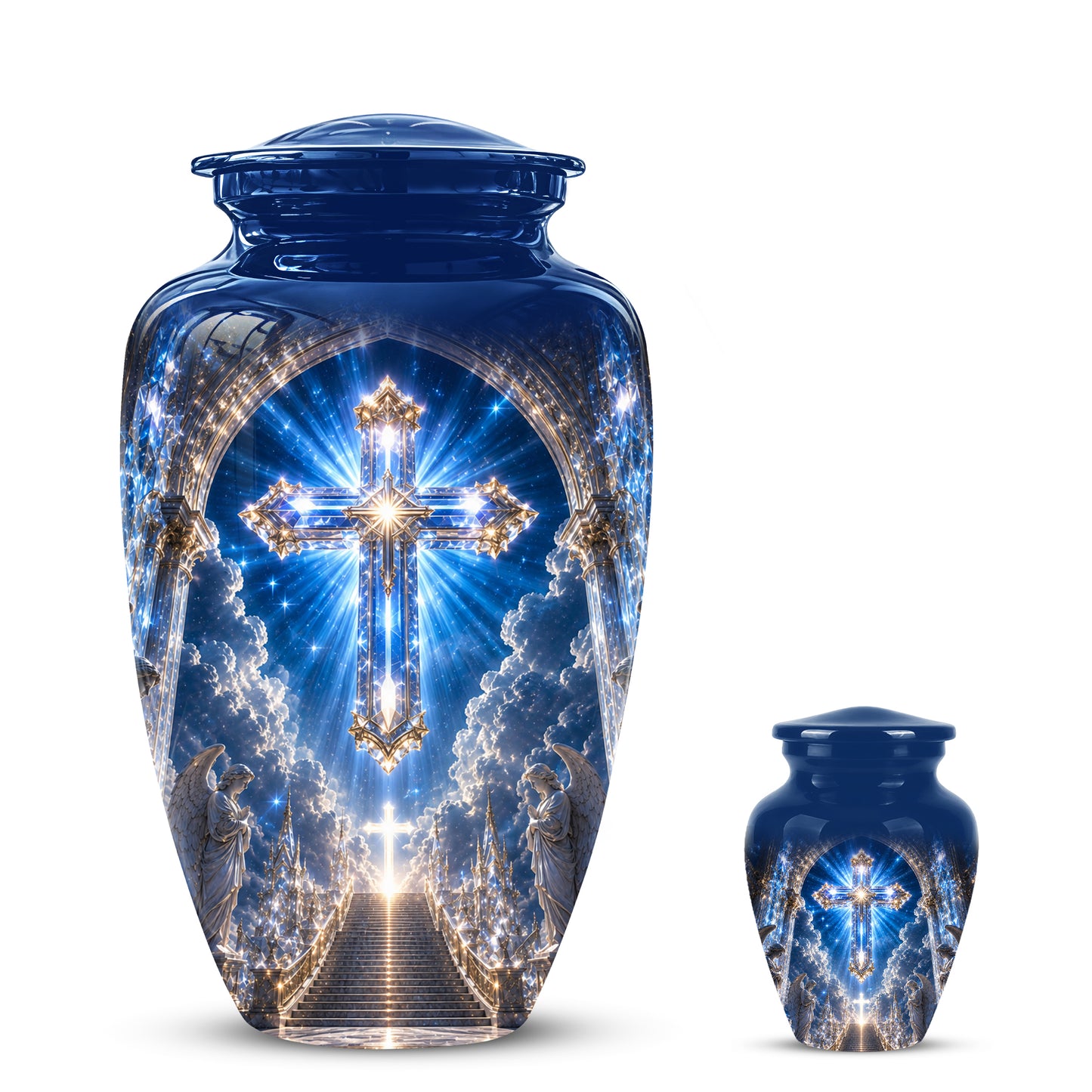 Heavenly Cross Cremation Urn – Blue Memorial Urn For Human Ashes