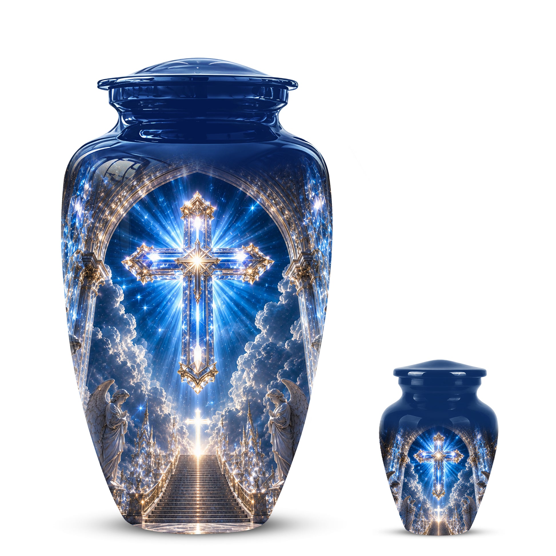 Heavenly Cross Cremation Urn – Blue Memorial Urn For Human Ashes