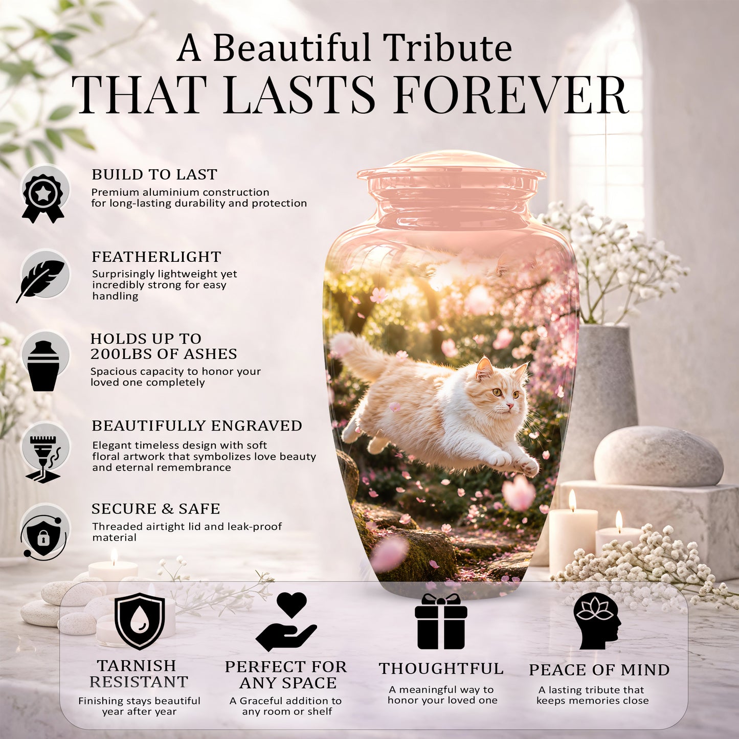 Fluffy Cat Pet Cremation Urn - Beautiful Pet Memorial Urns For Ashes