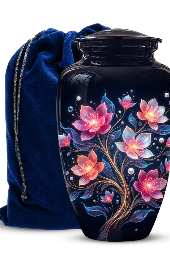 Hand-Painted Lotus Flower Cremation Urn - Decorative Urns On Sale