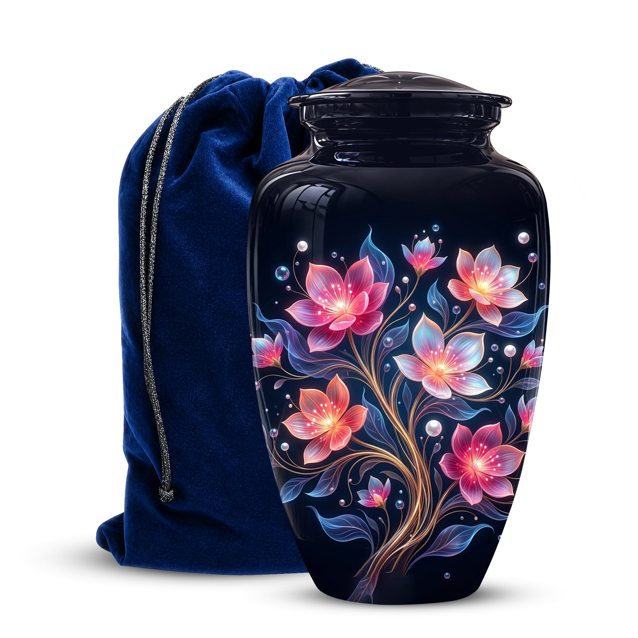 Hand-Painted Lotus Flower Cremation Urn - Decorative Urns On Sale