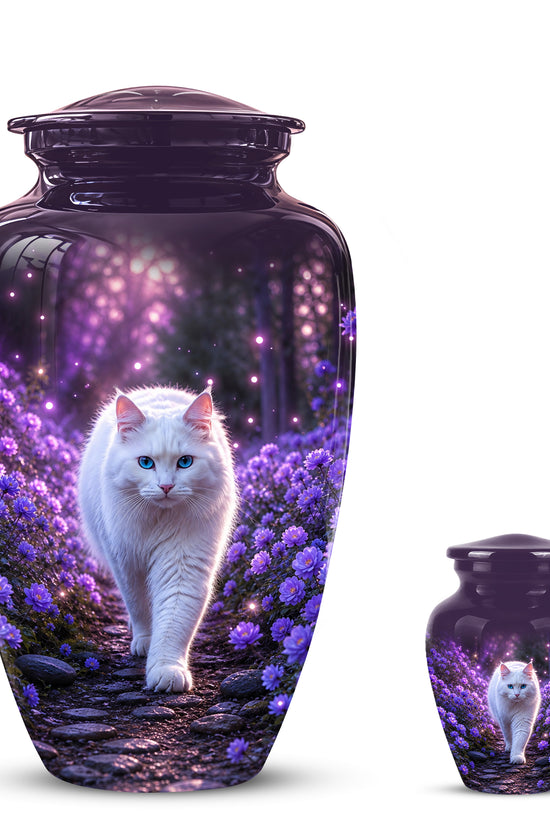 White Cat Cremation Urn - Personalized Burial Urns For Pet Ashes