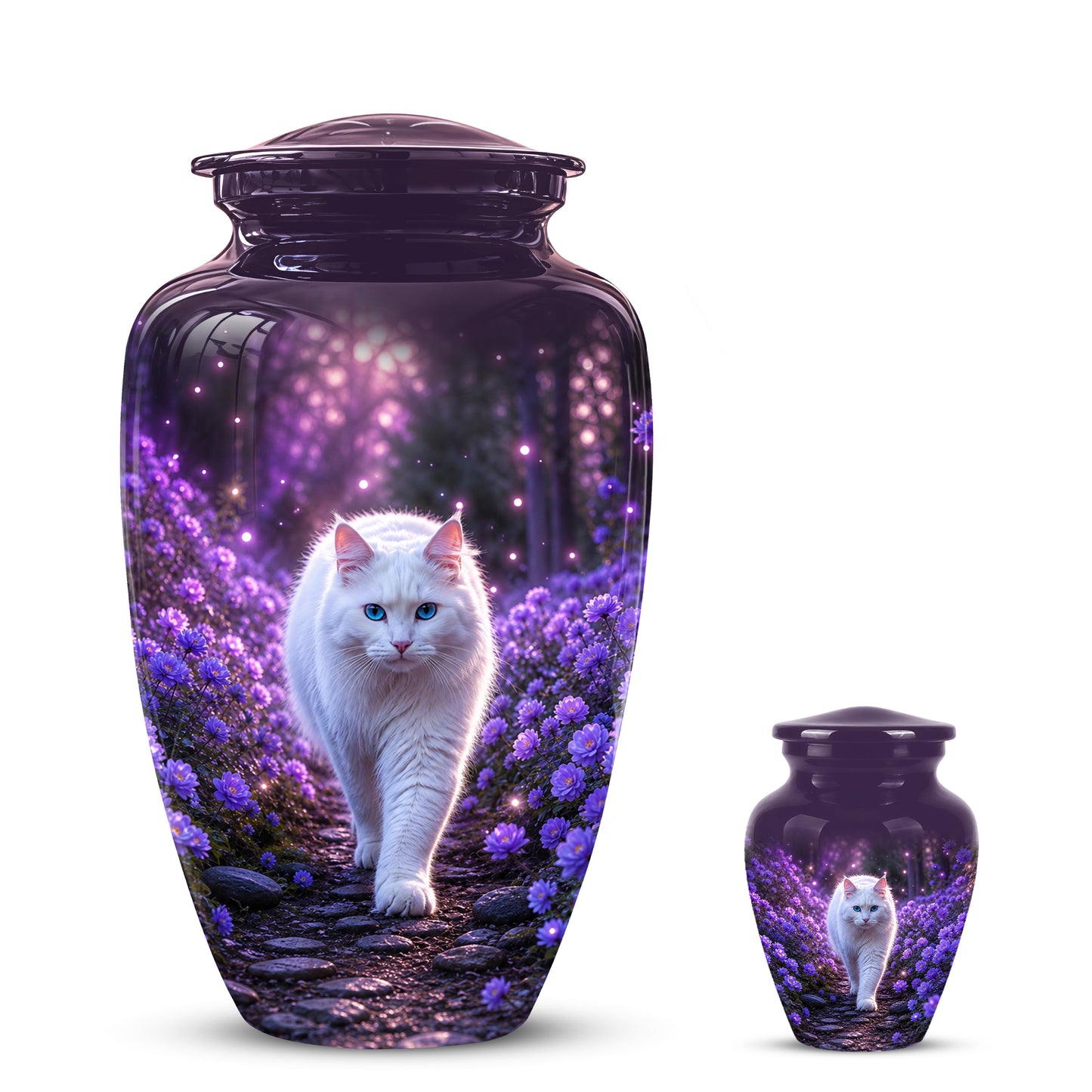 White Cat Cremation Urn - Personalized Burial Urns For Pet Ashes