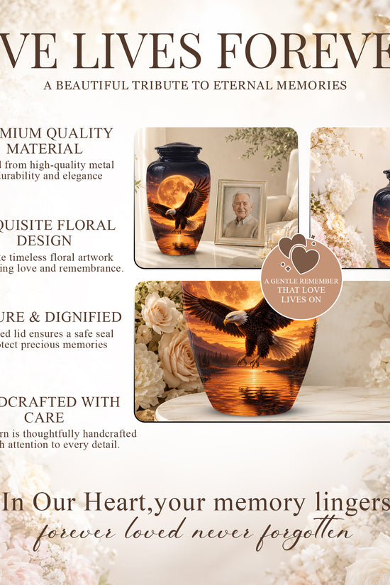 Personalized Flying Eagle Cremation Urn - Celestial Moon Memorial Urns