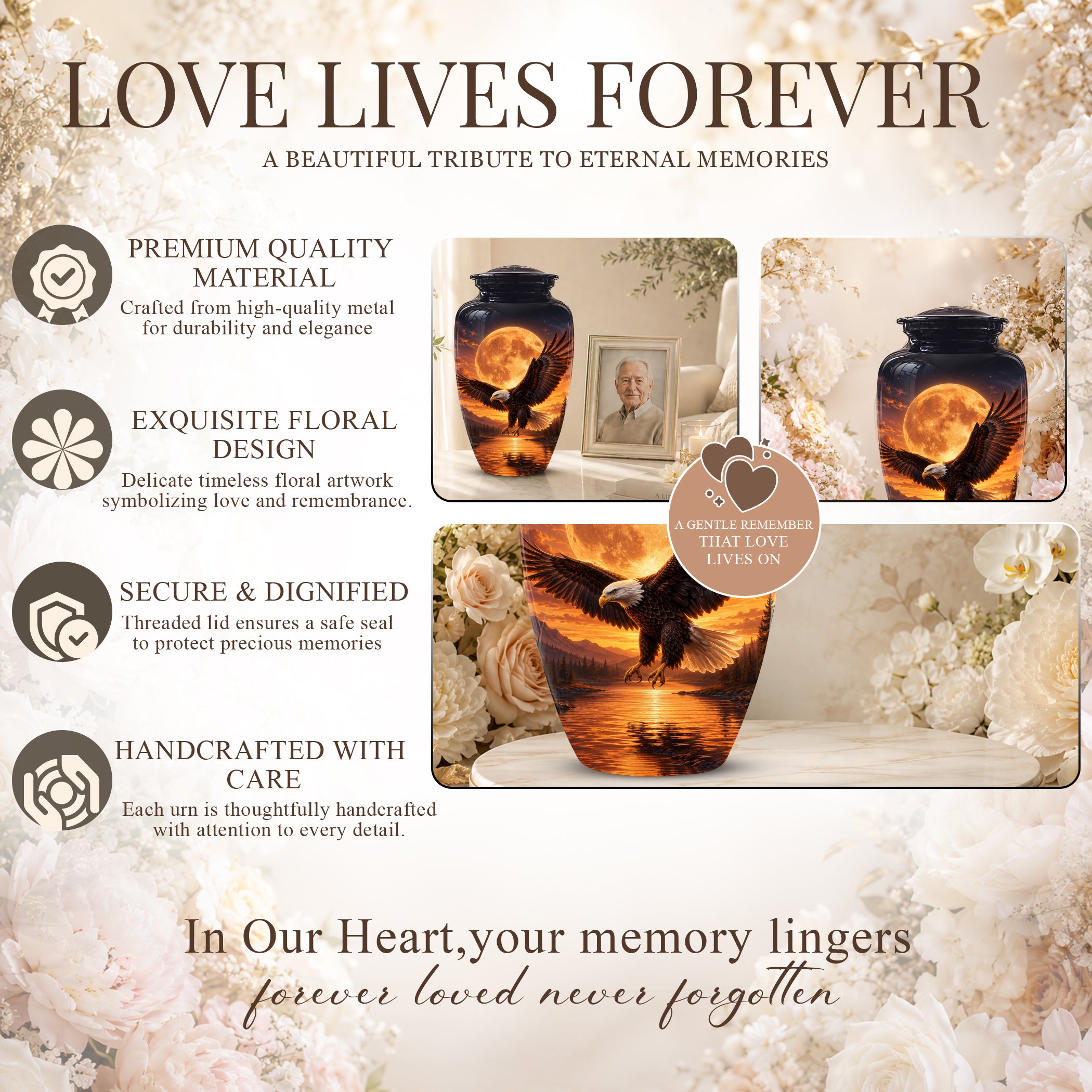Personalized Flying Eagle Cremation Urn - Celestial Moon Memorial Urns