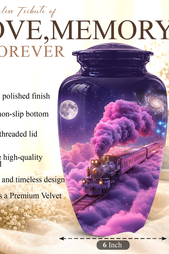 Fantasy Train Cremation Urn – Purple Cloud Memorial Urns For Human Ashes