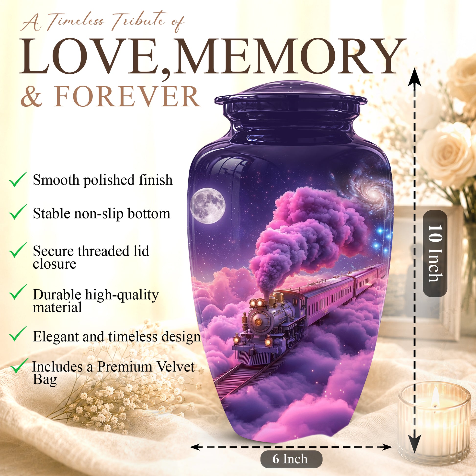 Fantasy Train Cremation Urn – Purple Cloud Memorial Urns For Human Ashes