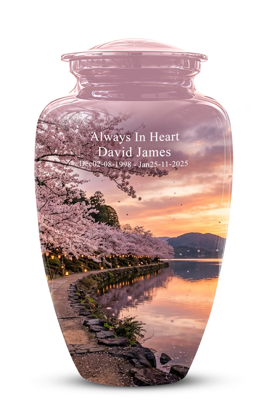 Pink Spring Tree Cremation Urns - Beautiful Nature Sunset Burial Urns
