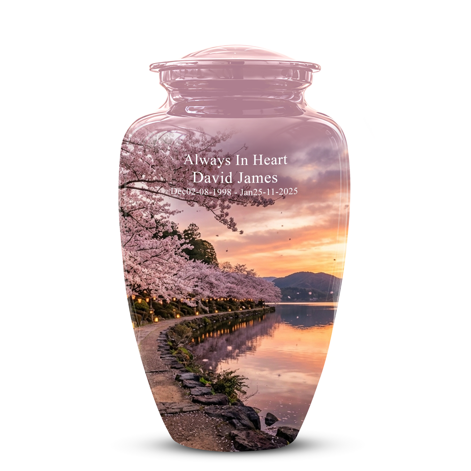 Pink Spring Tree Cremation Urns - Beautiful Nature Sunset Burial Urns