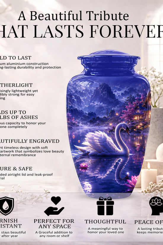 White Swan Cremation Urn - Night Landscape Funeral Urns For Human Ashes