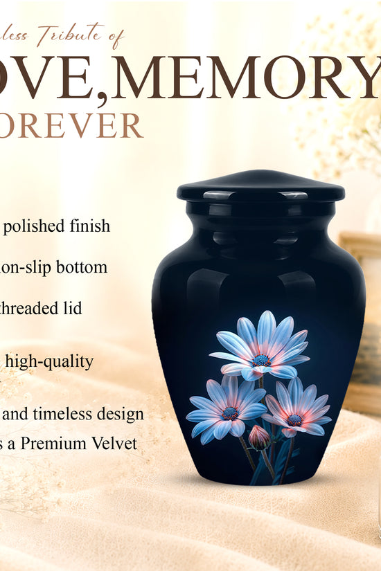 Blue Flower Memorial  Urn - Beautifully Crafted Urns To Tribute Ashes