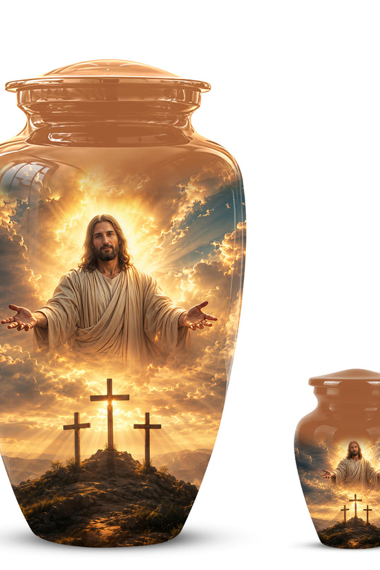 Christian Cross Themed Urn - Sunset Jesus Urns For Spiritual Human Ashes