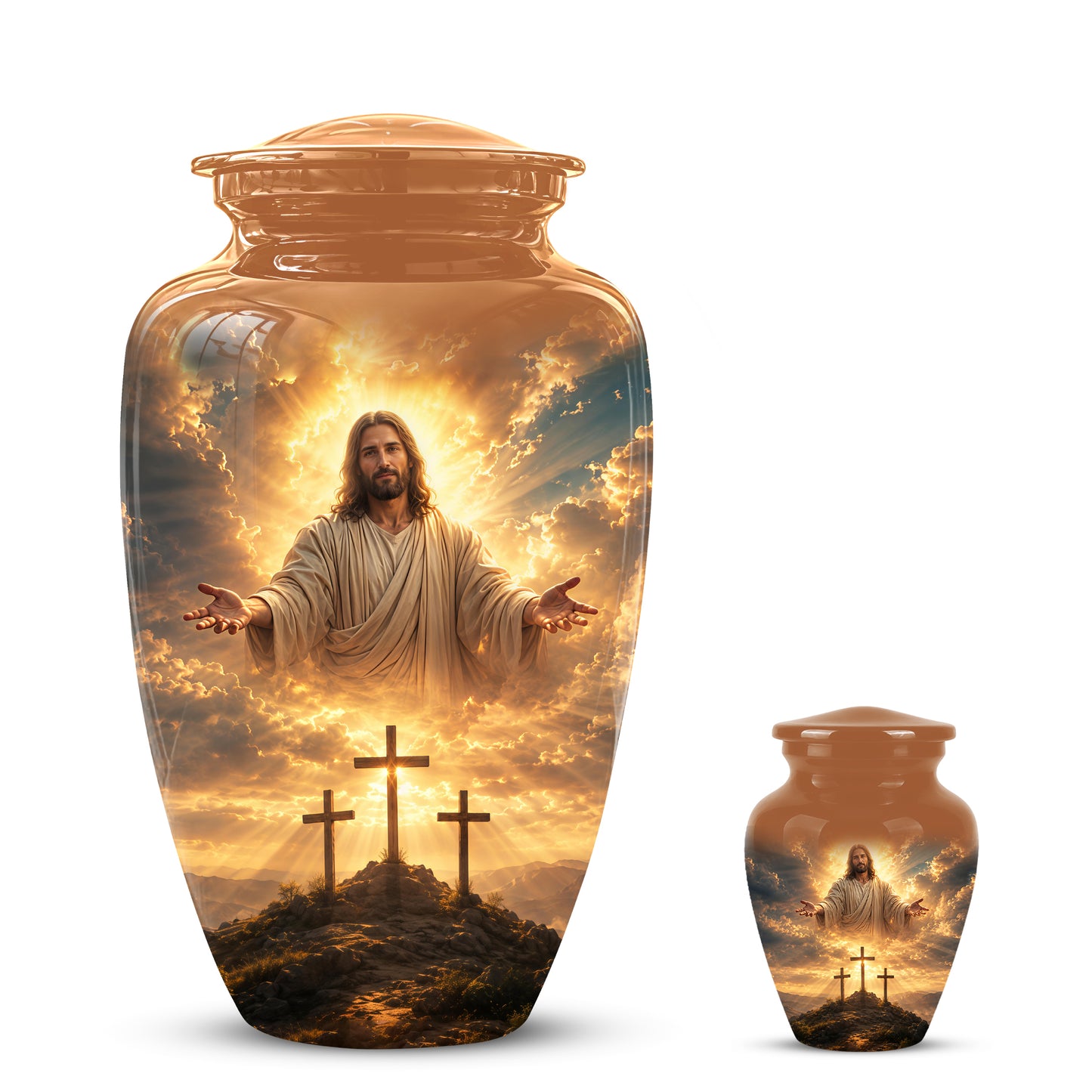 Christian Cross Themed Urn - Sunset Jesus Urns For Spiritual Human Ashes
