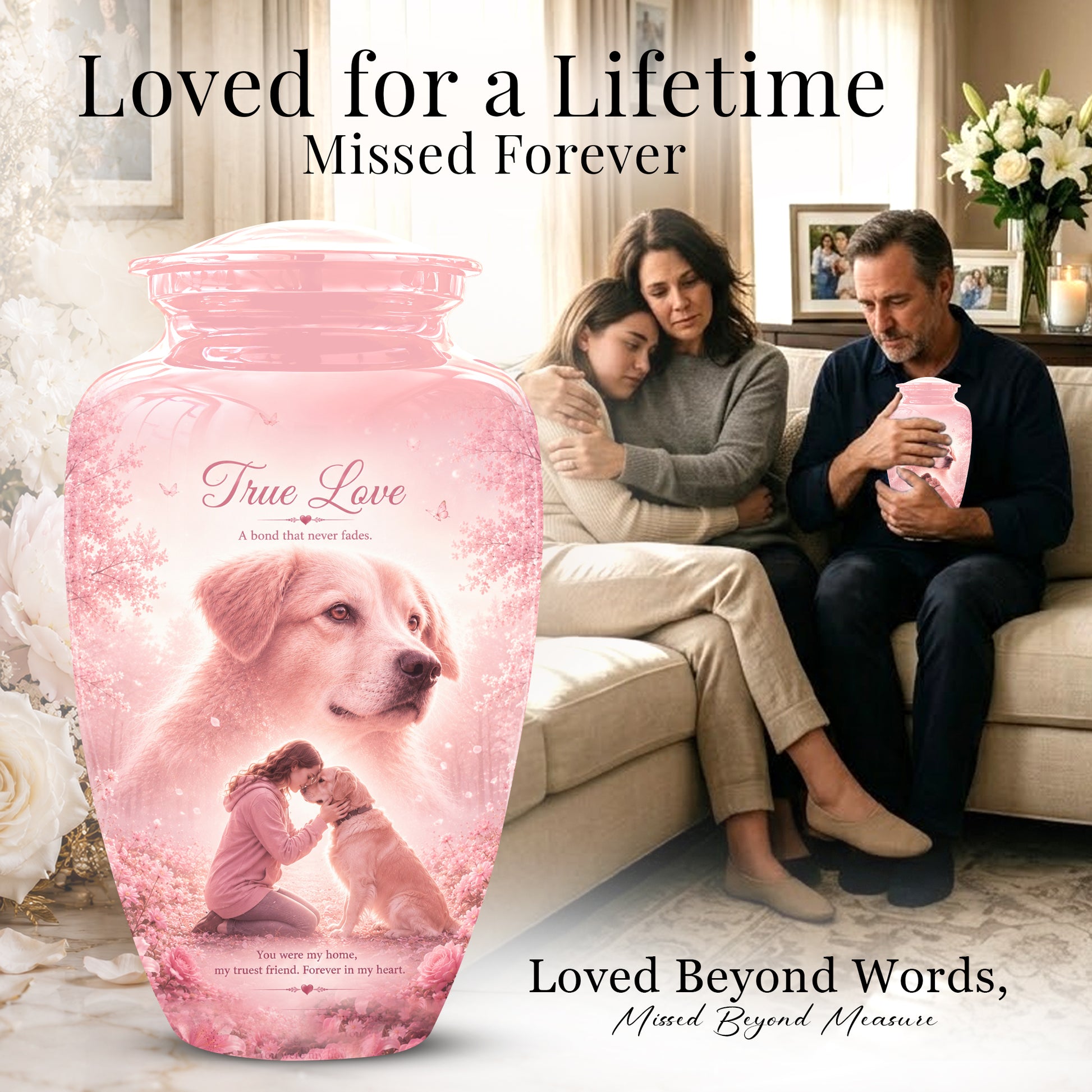Pink Pet Dog Memorial Urn – Dog Burial Urn for Pets Ashes