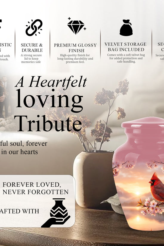 Cardinal Bird Themed Urn - Beautiful Memorial Urns For Spiritual Ashes