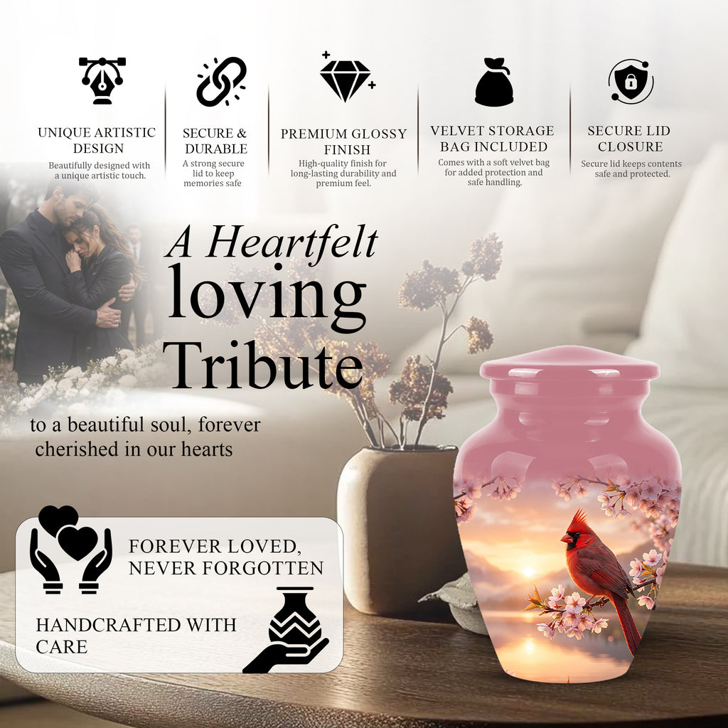 Cardinal Bird Themed Urn - Beautiful Memorial Urns For Spiritual Ashes