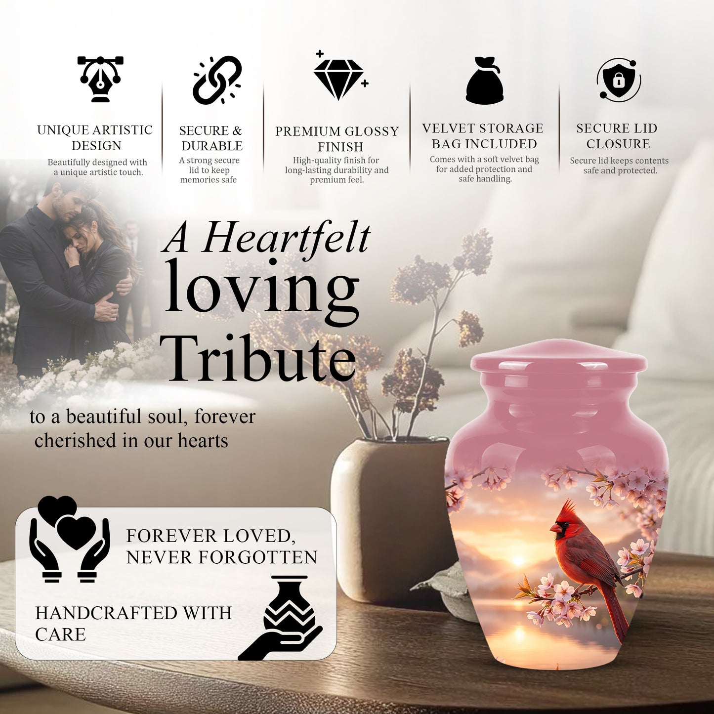Cardinal Bird Themed Urn - Beautiful Memorial Urns For Spiritual Ashes