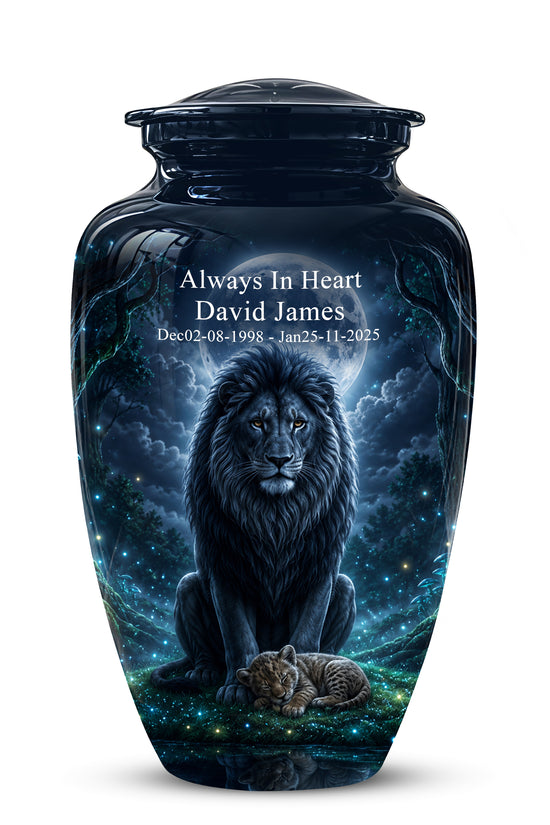Lion And Moon Memorial Urn - Lion Adult Male Funeral Urns For Ashes