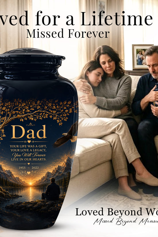Mountain Memorial Urn for Dad – Black Funeral Urn for Human Ashes
